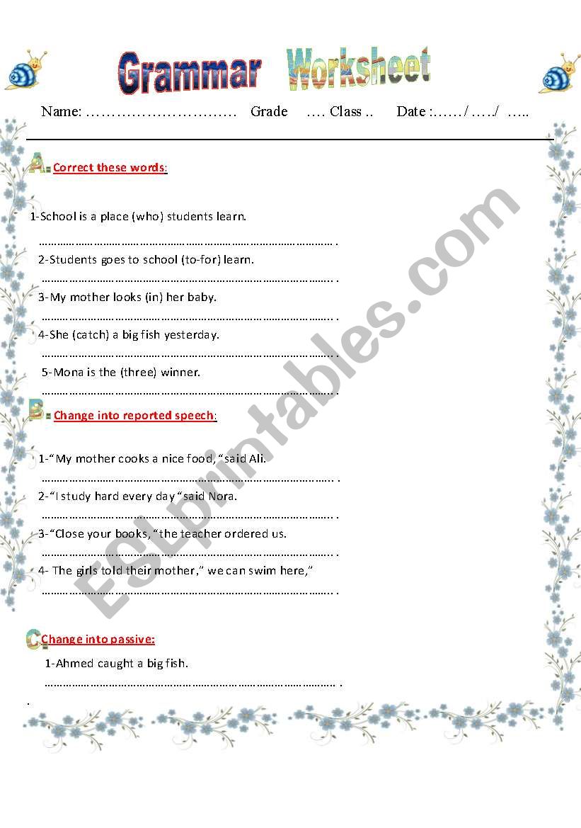 reported speech worksheet