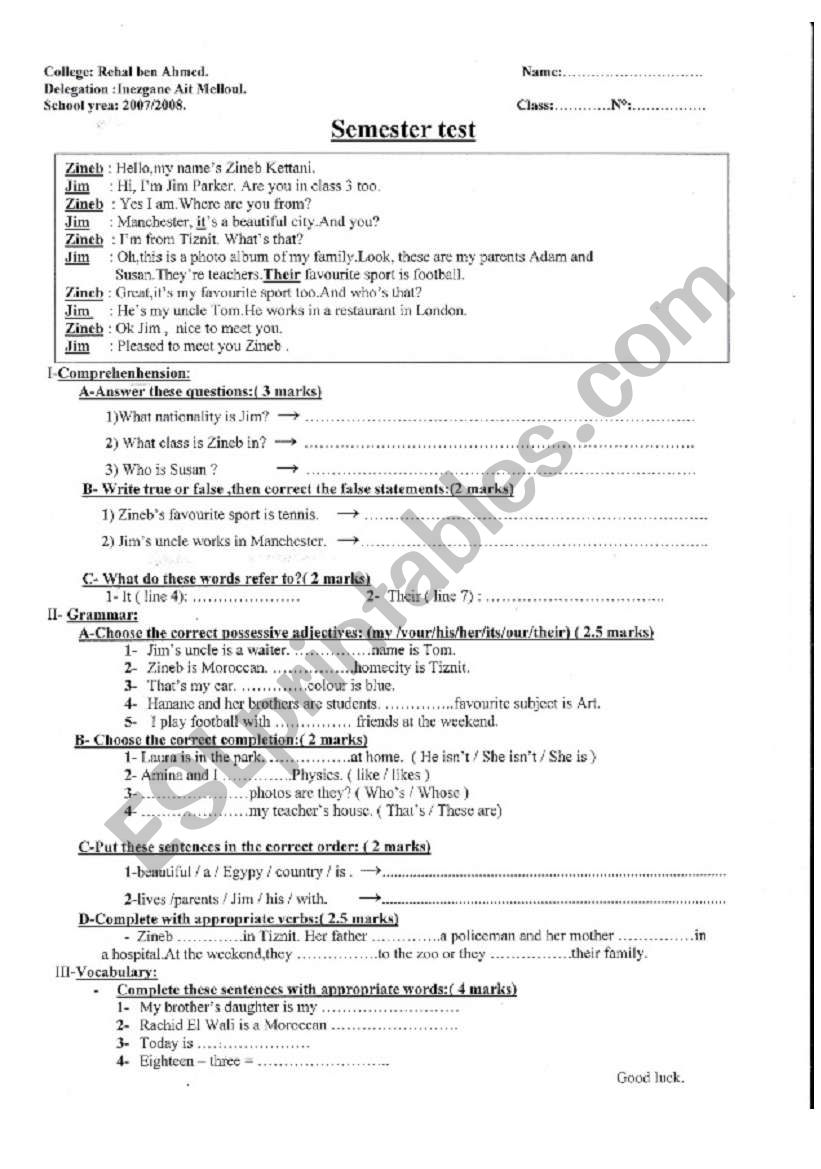 SEMESTER TEST01 worksheet