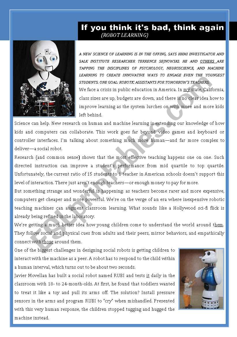 Robot Learning worksheet