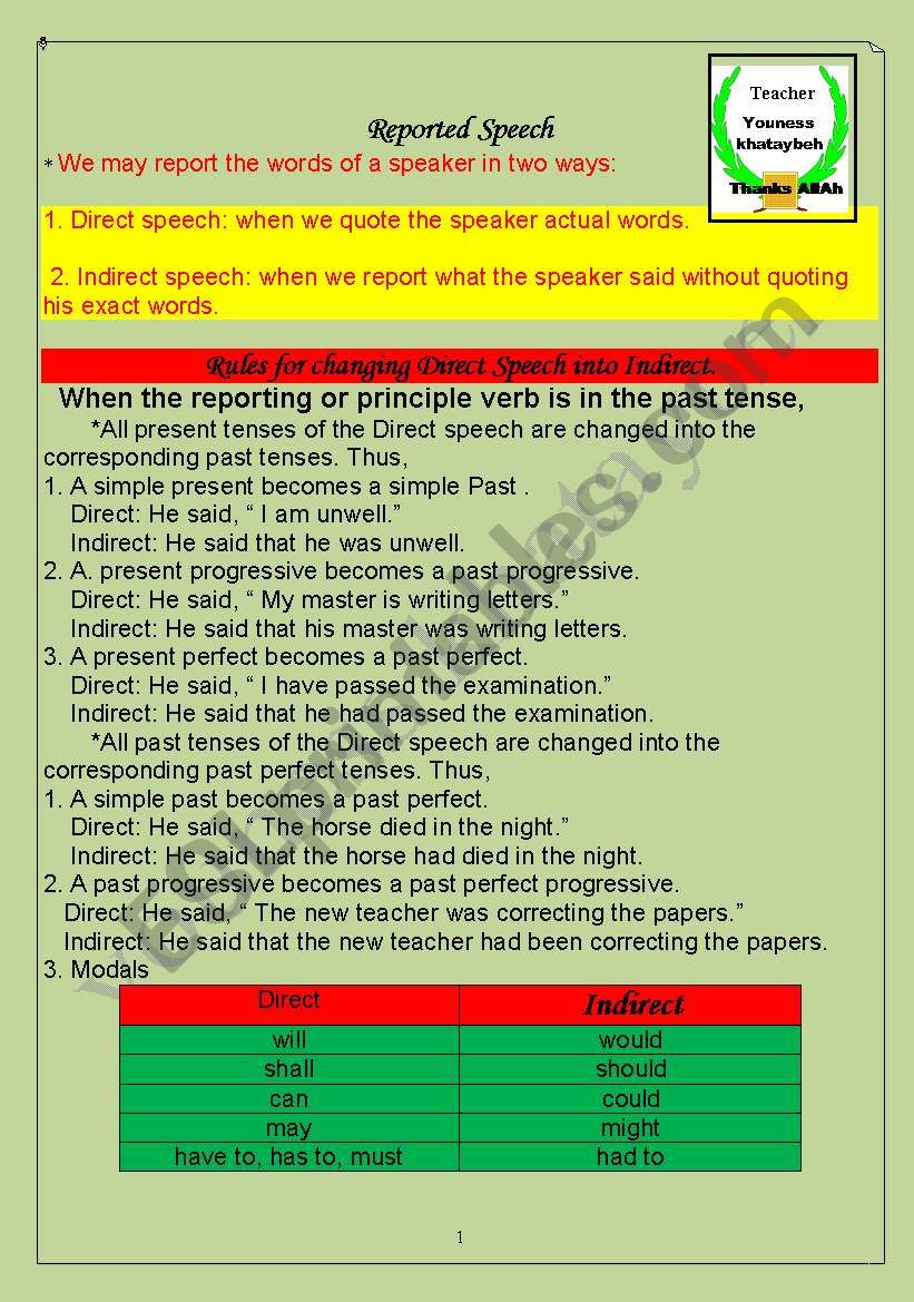 reported speech worksheet