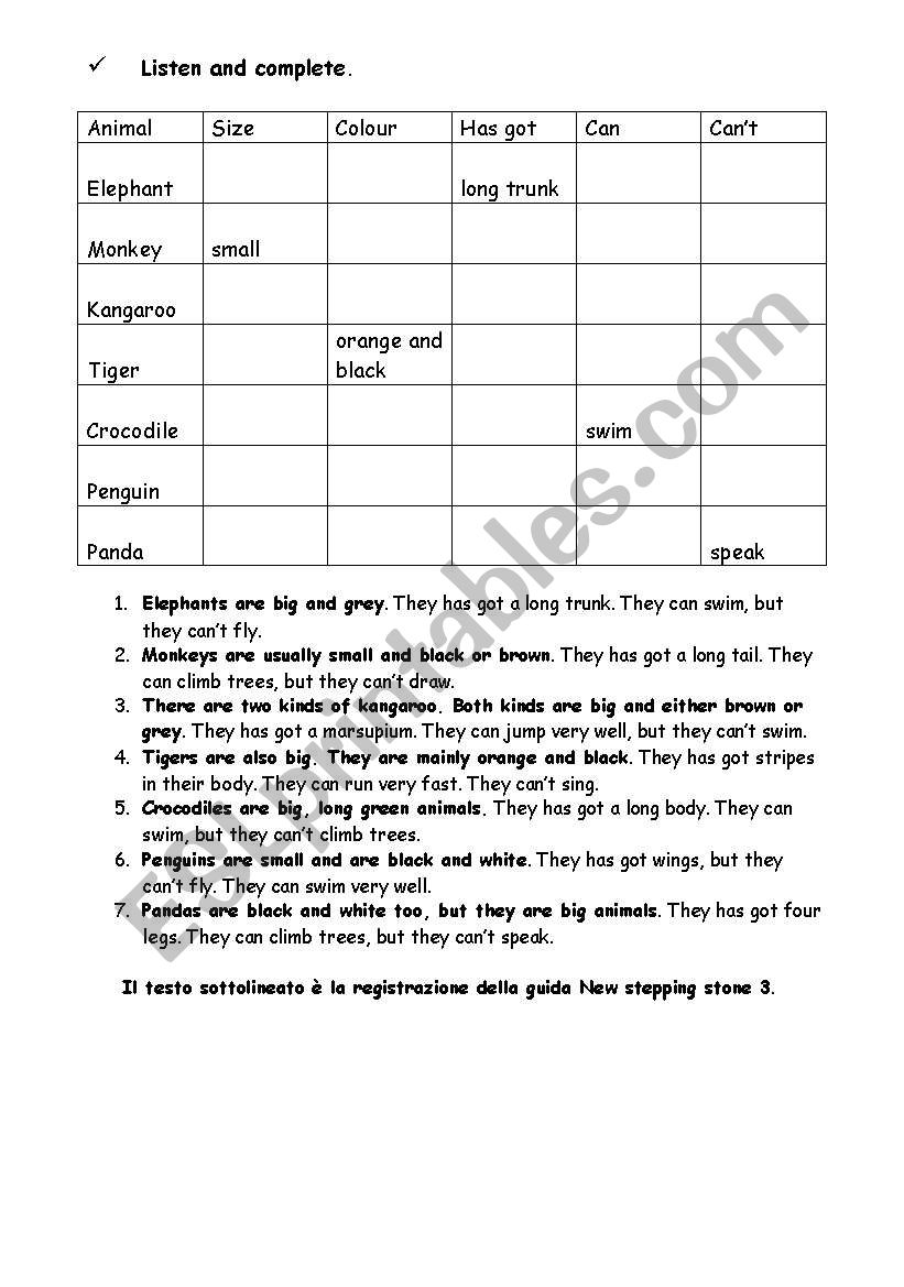 animals listening activity worksheet