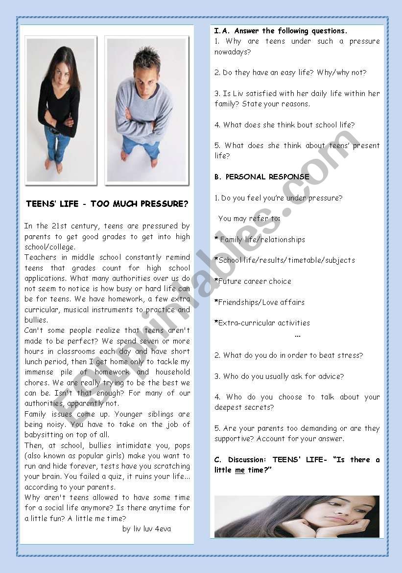 TEENSâ€™ LIFE - TOO MUCH PRESSURE?