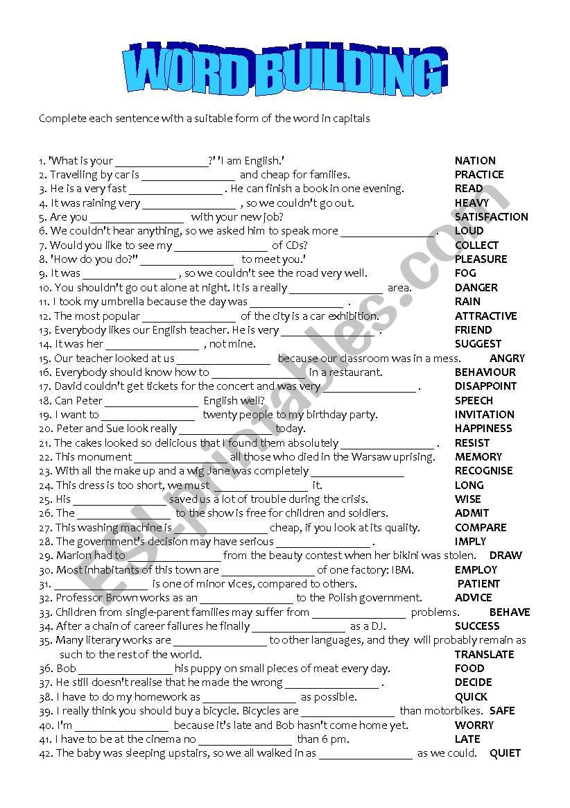 word building worksheet