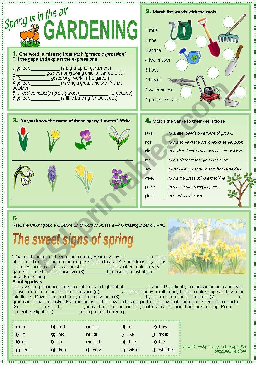 Gardening worksheet