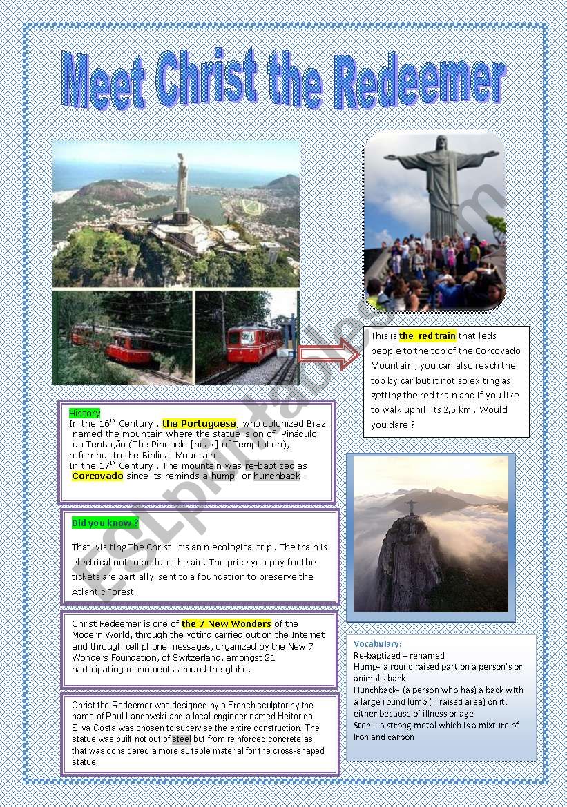 Meet CHrist the Redeemer  worksheet