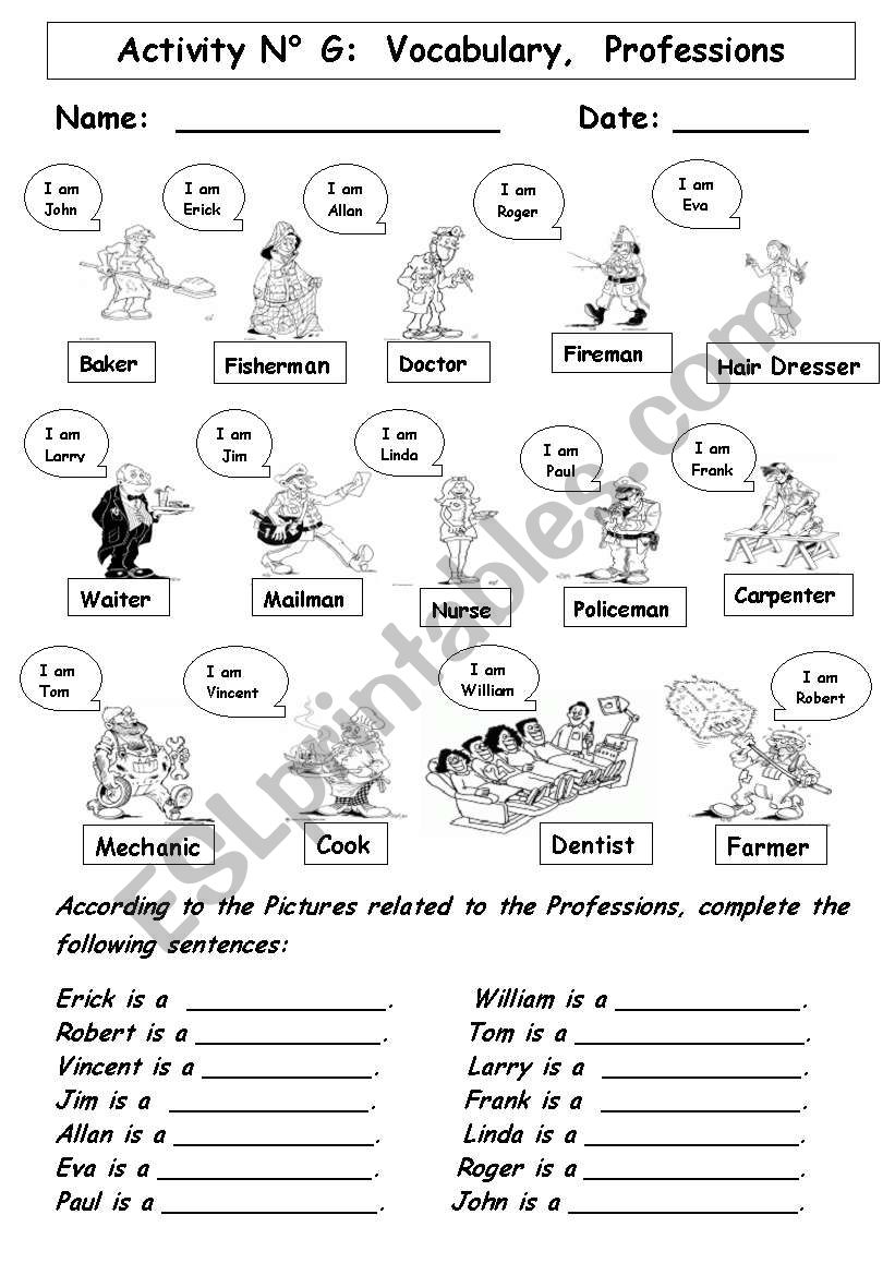 PROFESSIONS worksheet