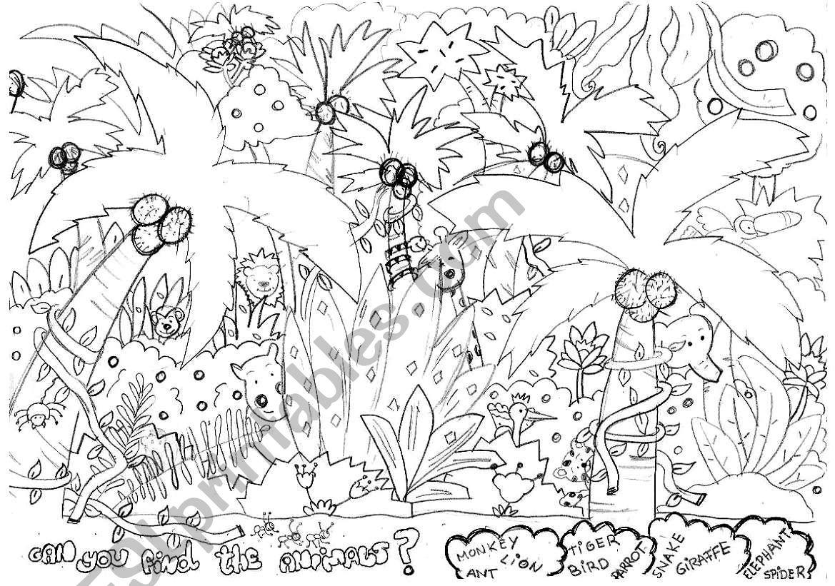 JUNGLE ANIMALS (FAST FINISHERS WORKSHEET) READ AND FIND ANIMALS