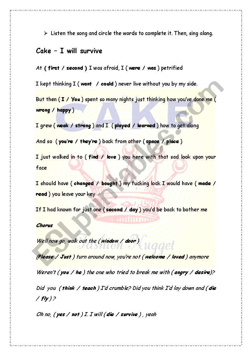 I will survive - Cake  worksheet