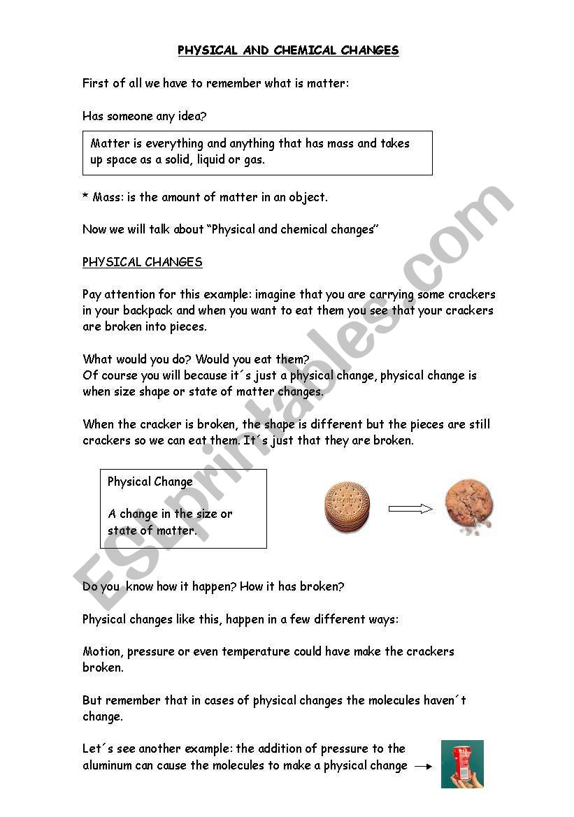 PHYSICAL AND CHEMICAL CHANGES OF MATTER