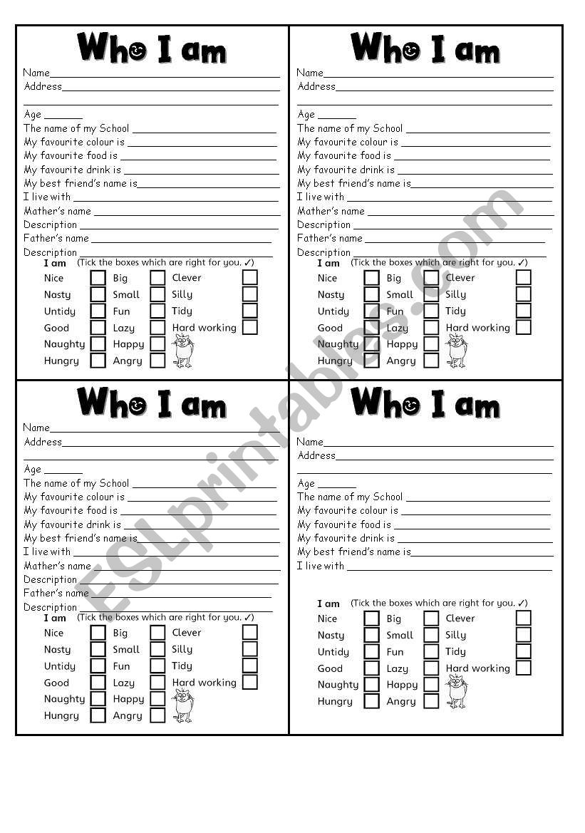 Who I am worksheet