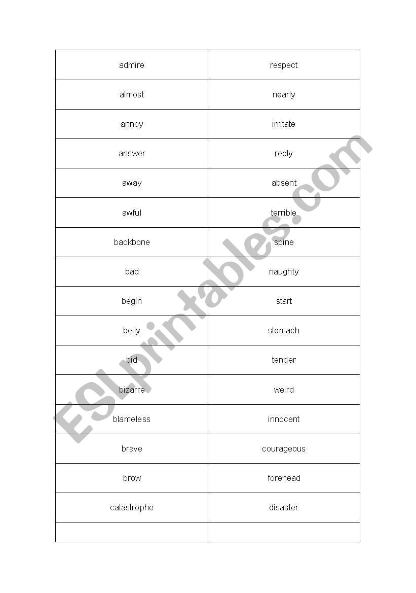 Synonyms worksheet
