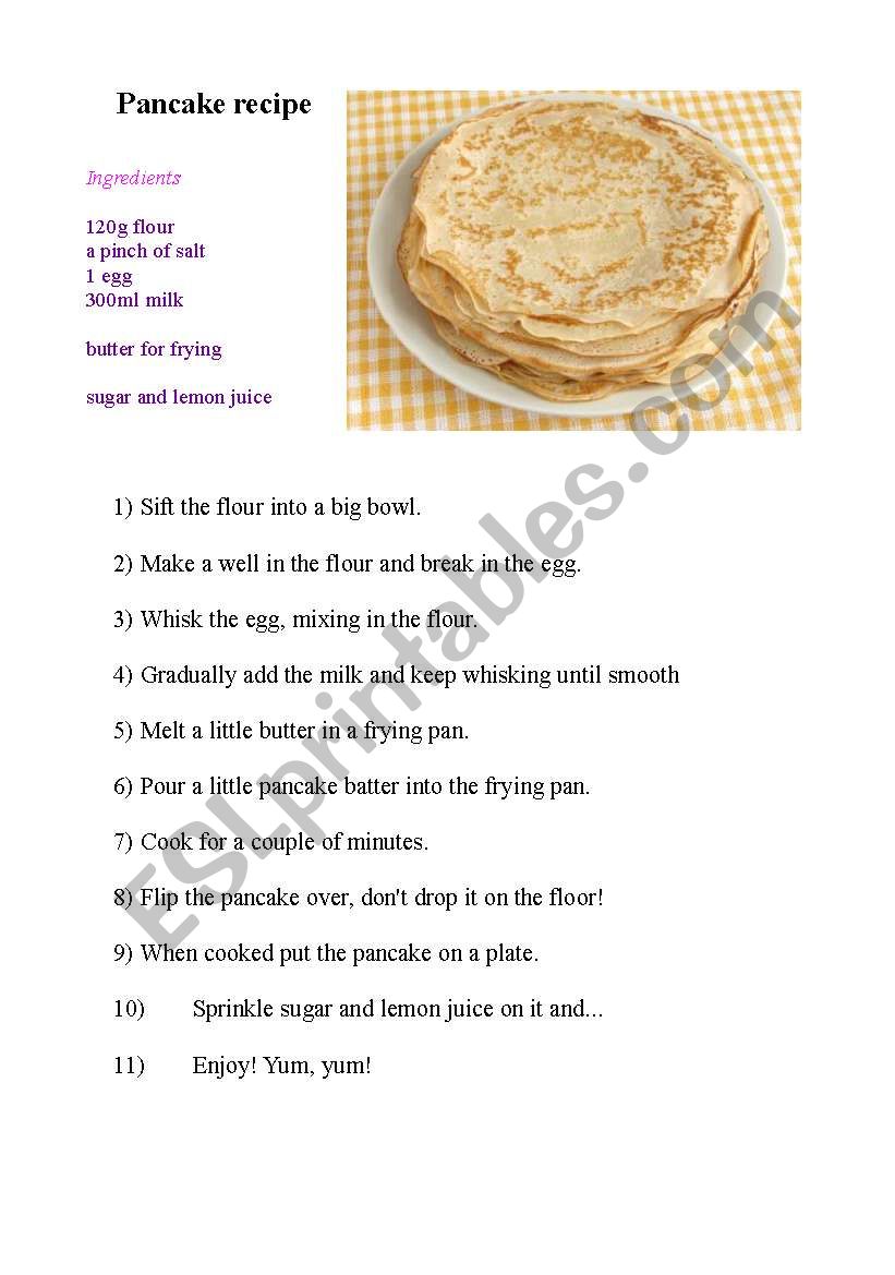 Pancake day worksheet