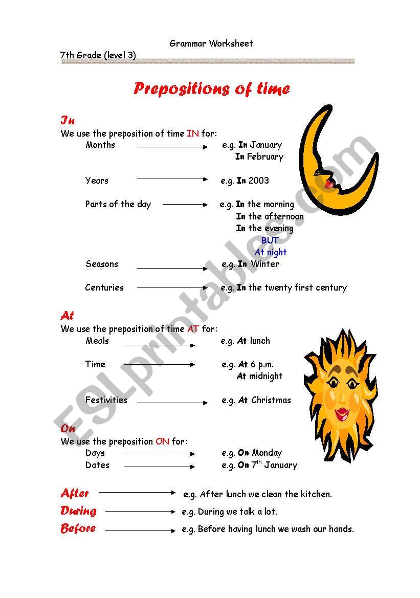 Prepositions of time worksheet