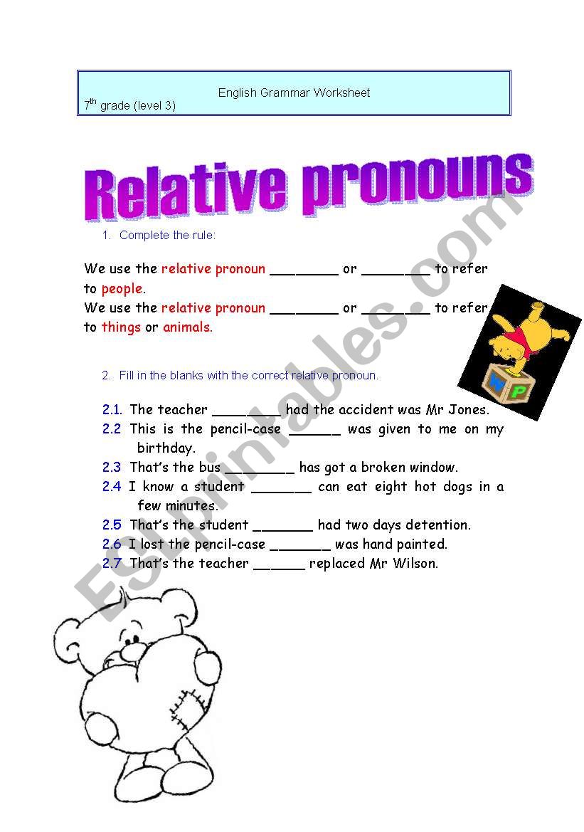 Relative pronouns worksheet