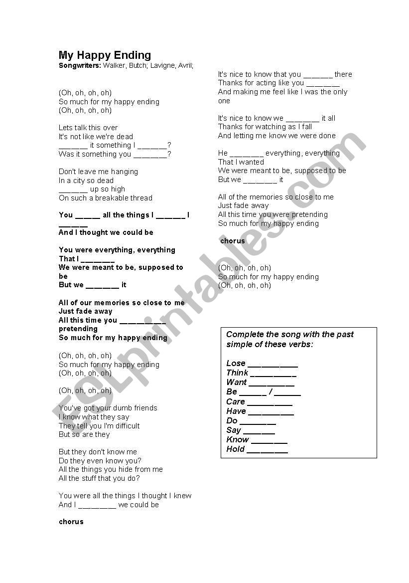 My happy ending song activity - past simple