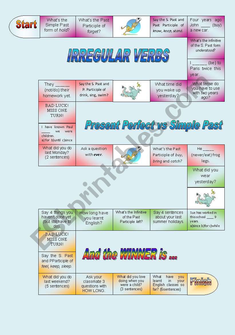 Boardgame - Irregular Verbs Present Perfect vs Simple Past