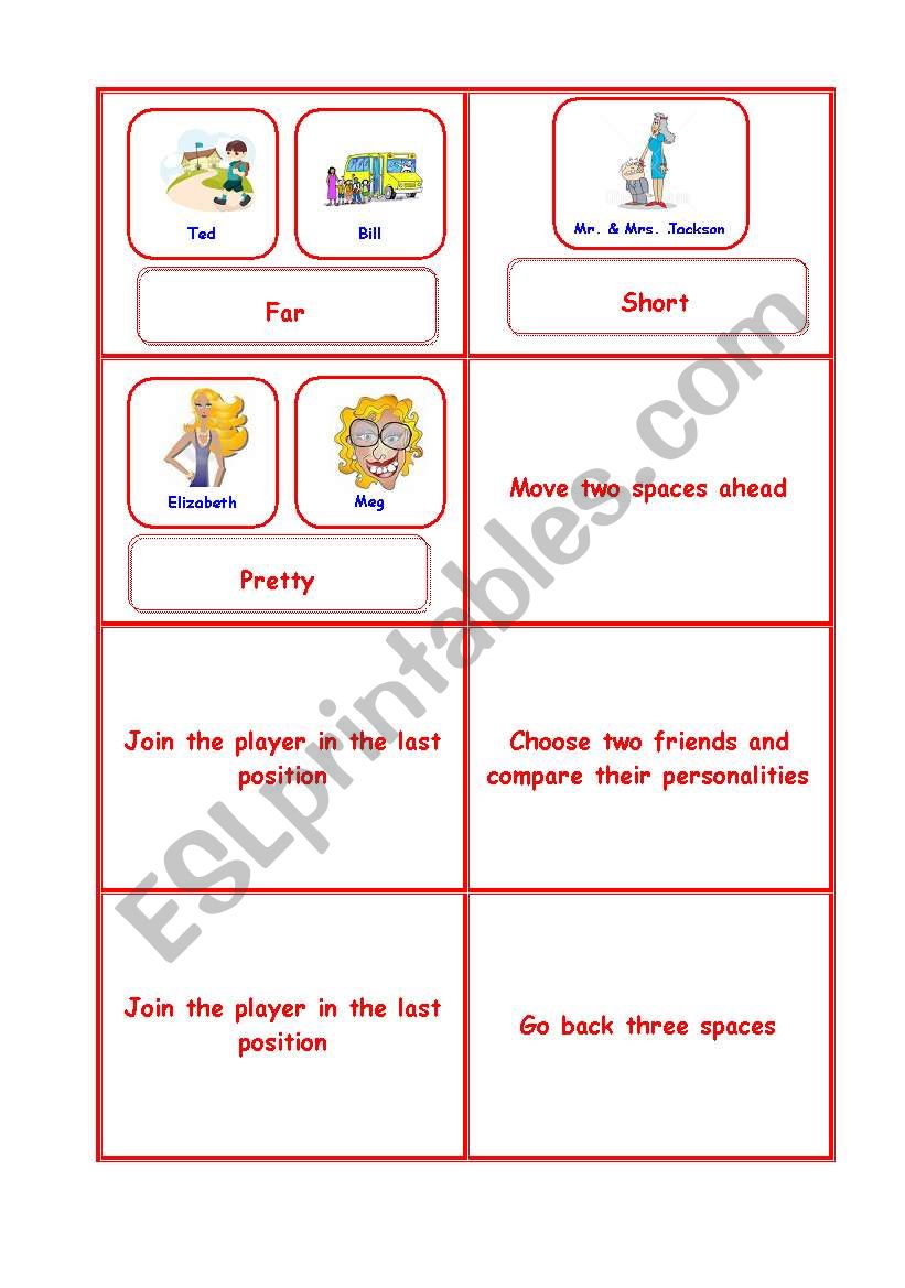 Comparison Board Game 2-5 worksheet