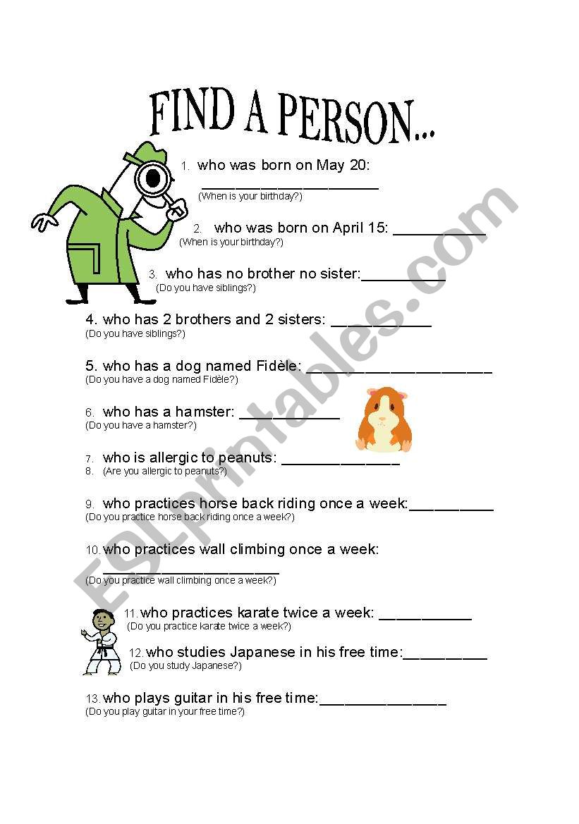 Find a person who worksheet