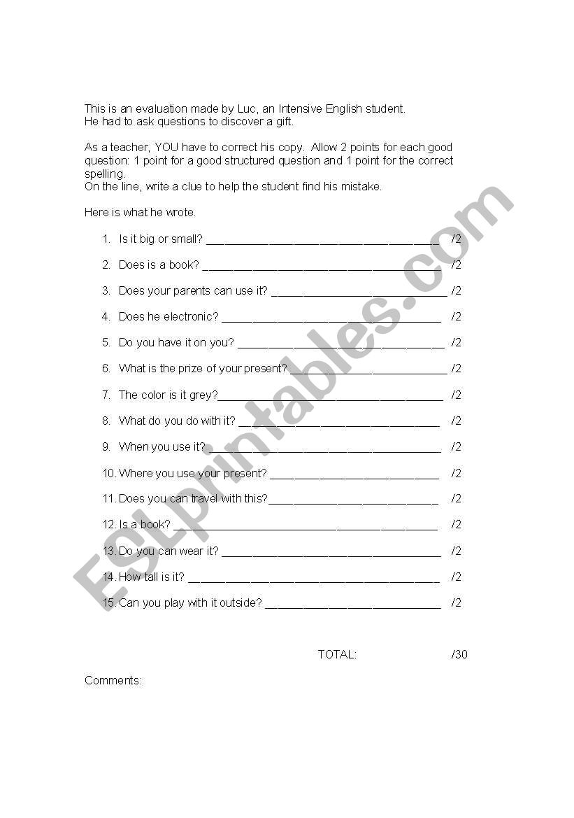 Correct these questions worksheet