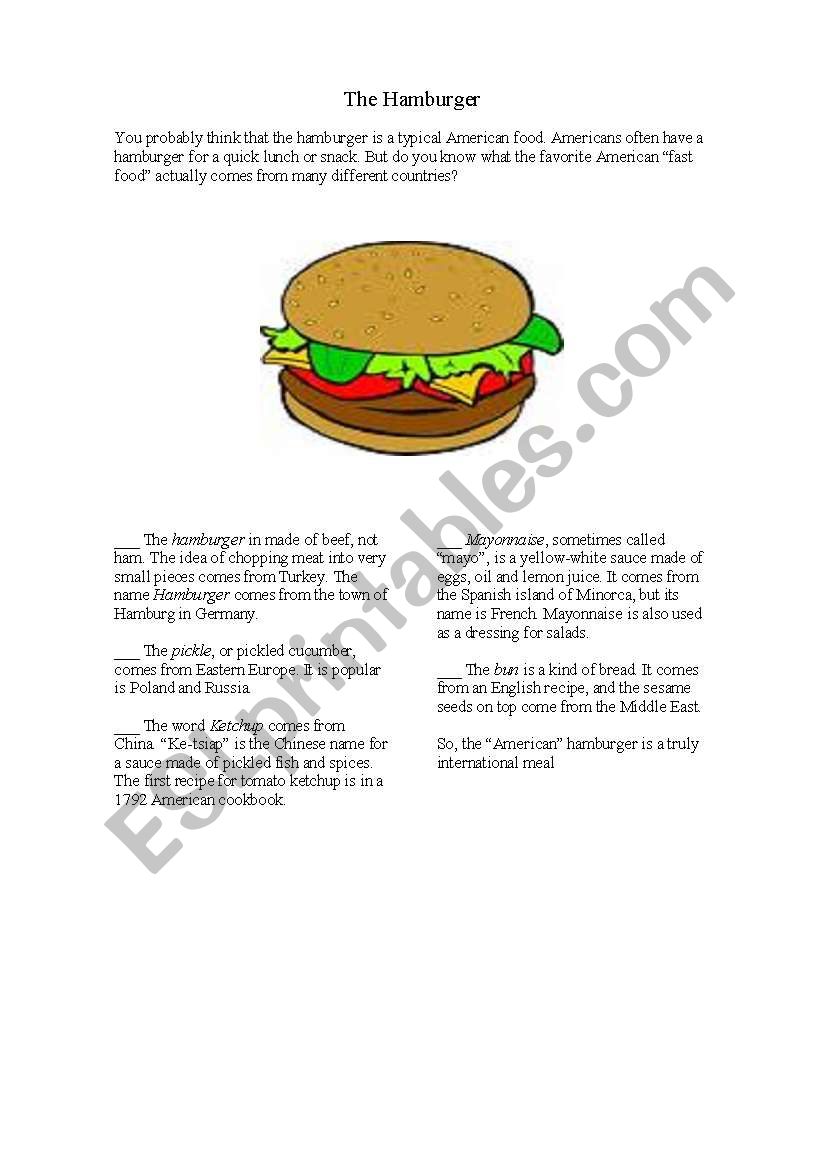 The Hamburger worksheet