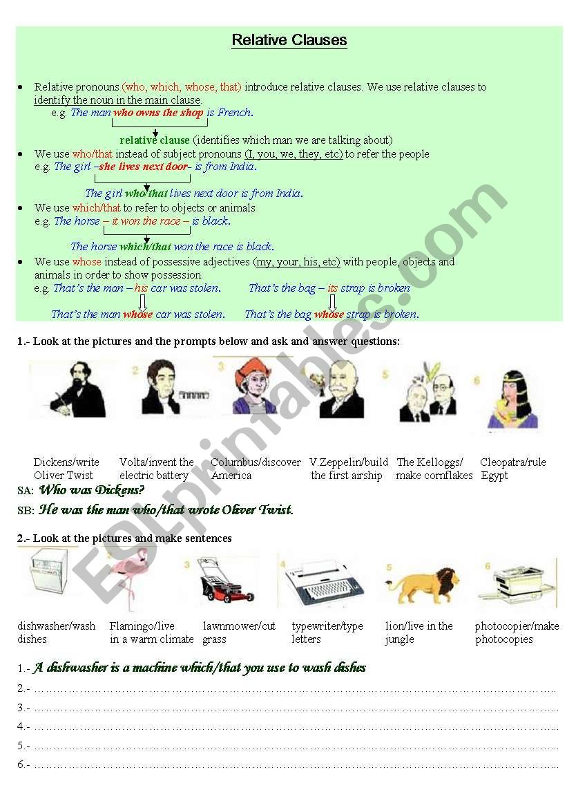 Relative Clauses worksheet