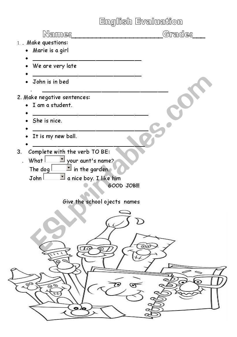 English Evaluation worksheet