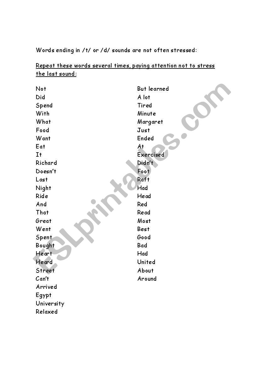 words ending in /t/ or /d/ worksheet