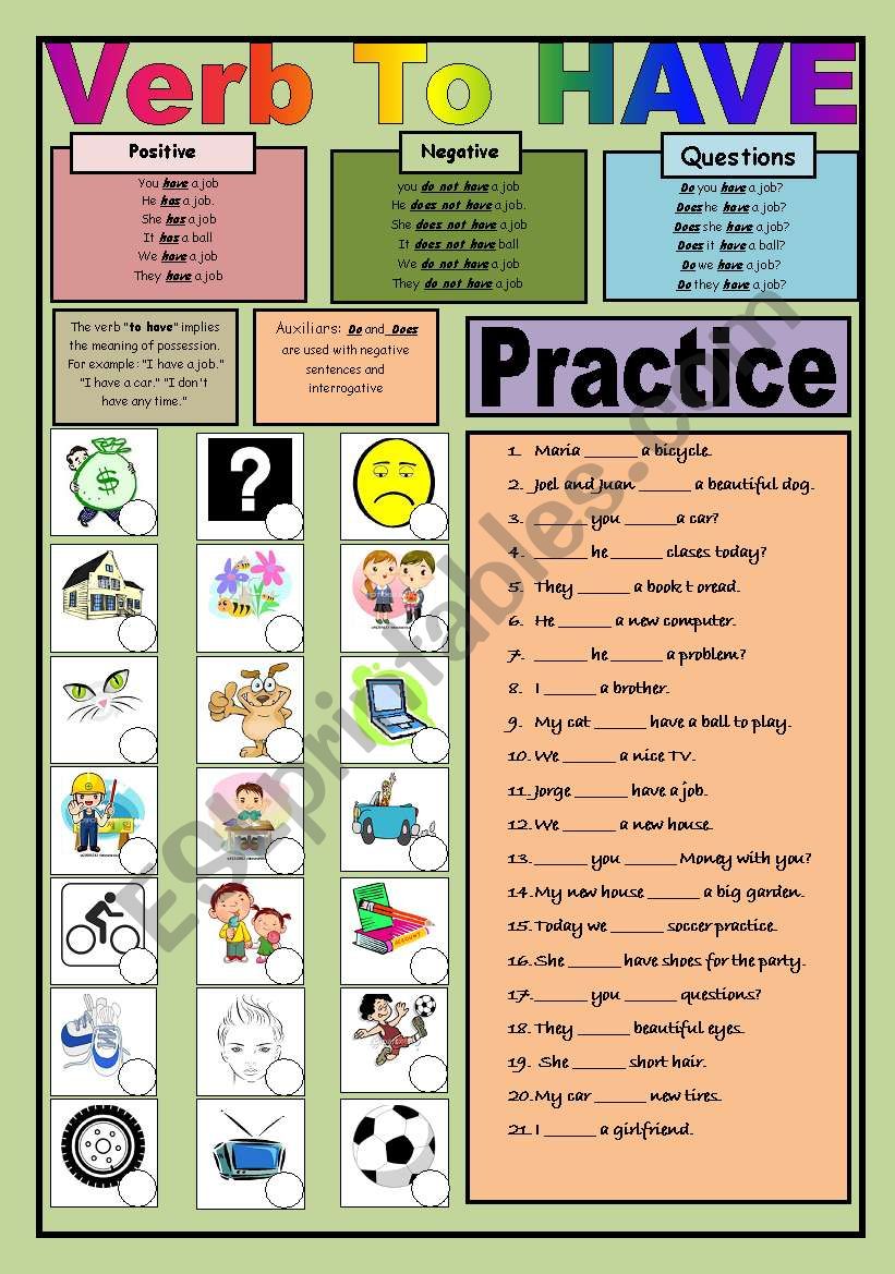 Verb Worksheets With Pictures