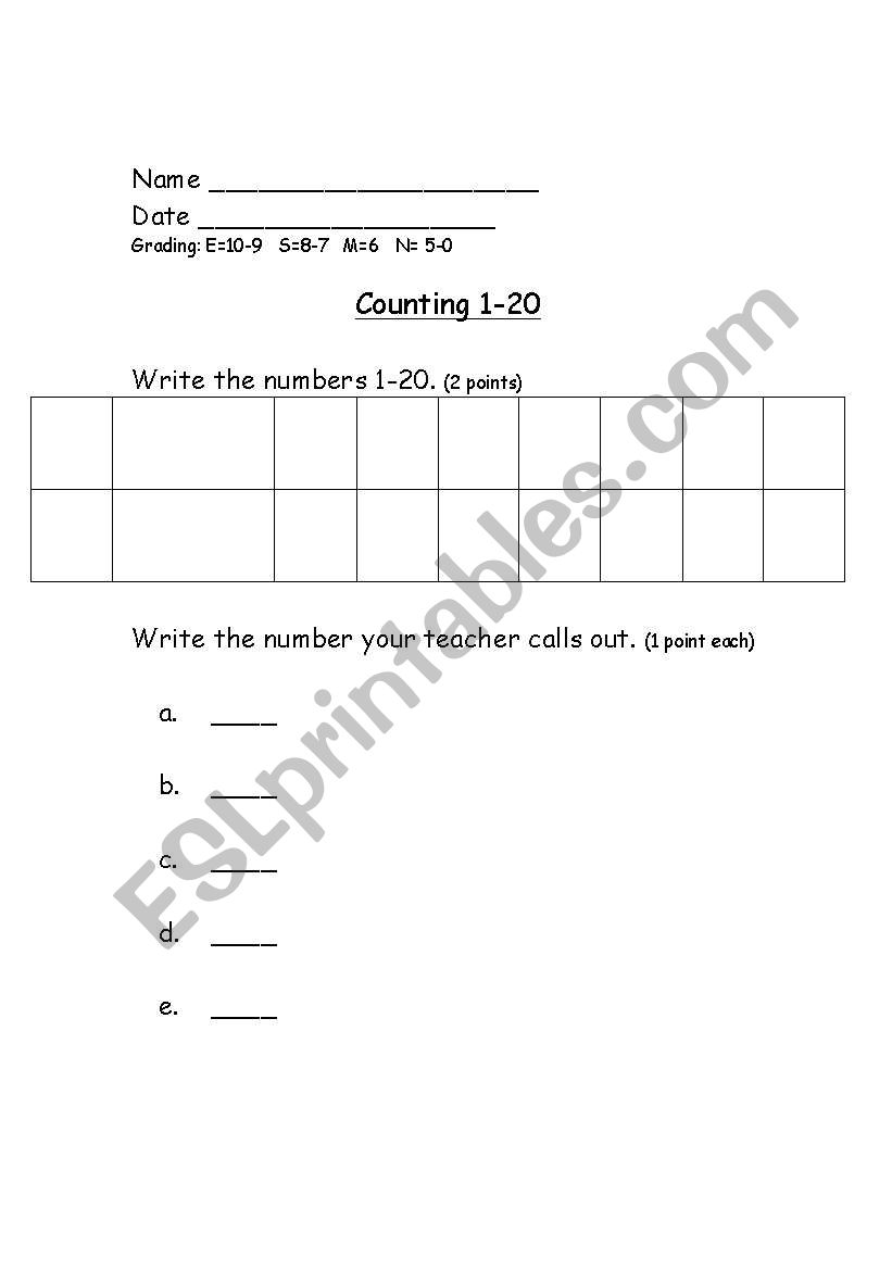 Counting 1-20 worksheet