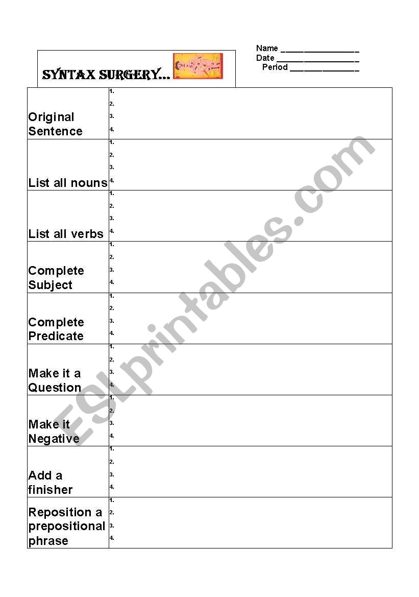 Syntax Surgery worksheet