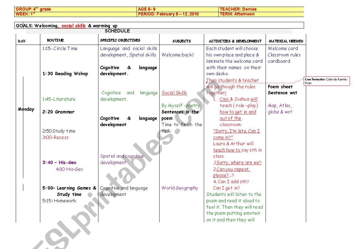 3 Grade - February Lesson Plan