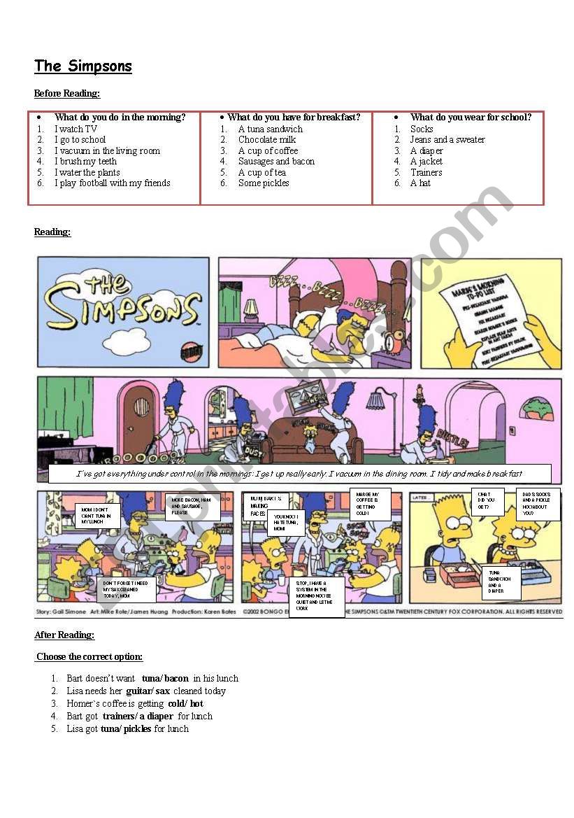 The Simpsons Lesson Plan worksheet