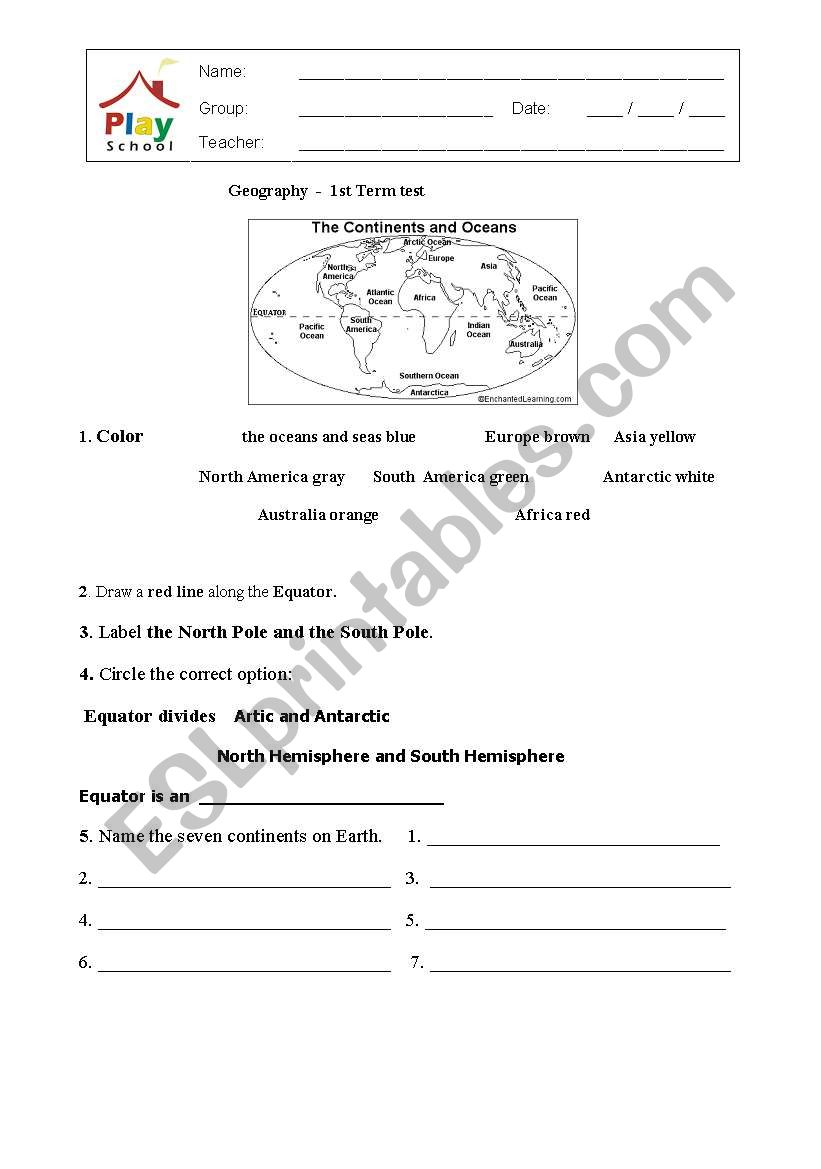 Grade 2 First Geography Test worksheet