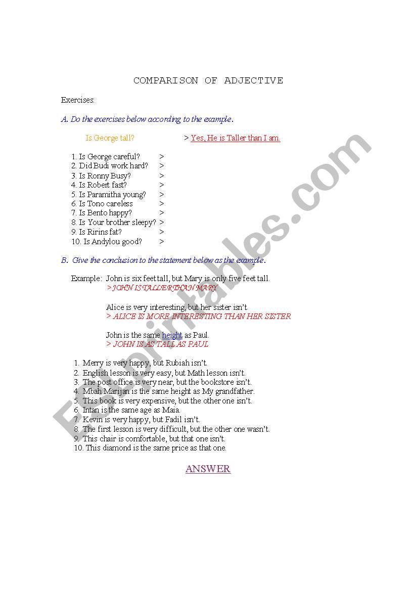 Comparisson Degree worksheet