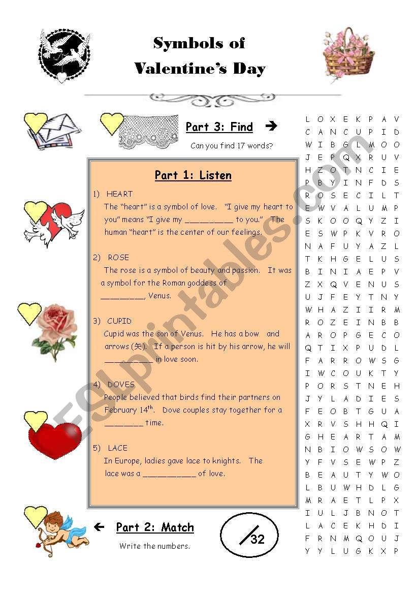 Symbols of Valentines Day  worksheet