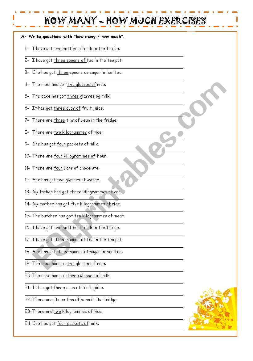 How many - How much Exercise worksheet