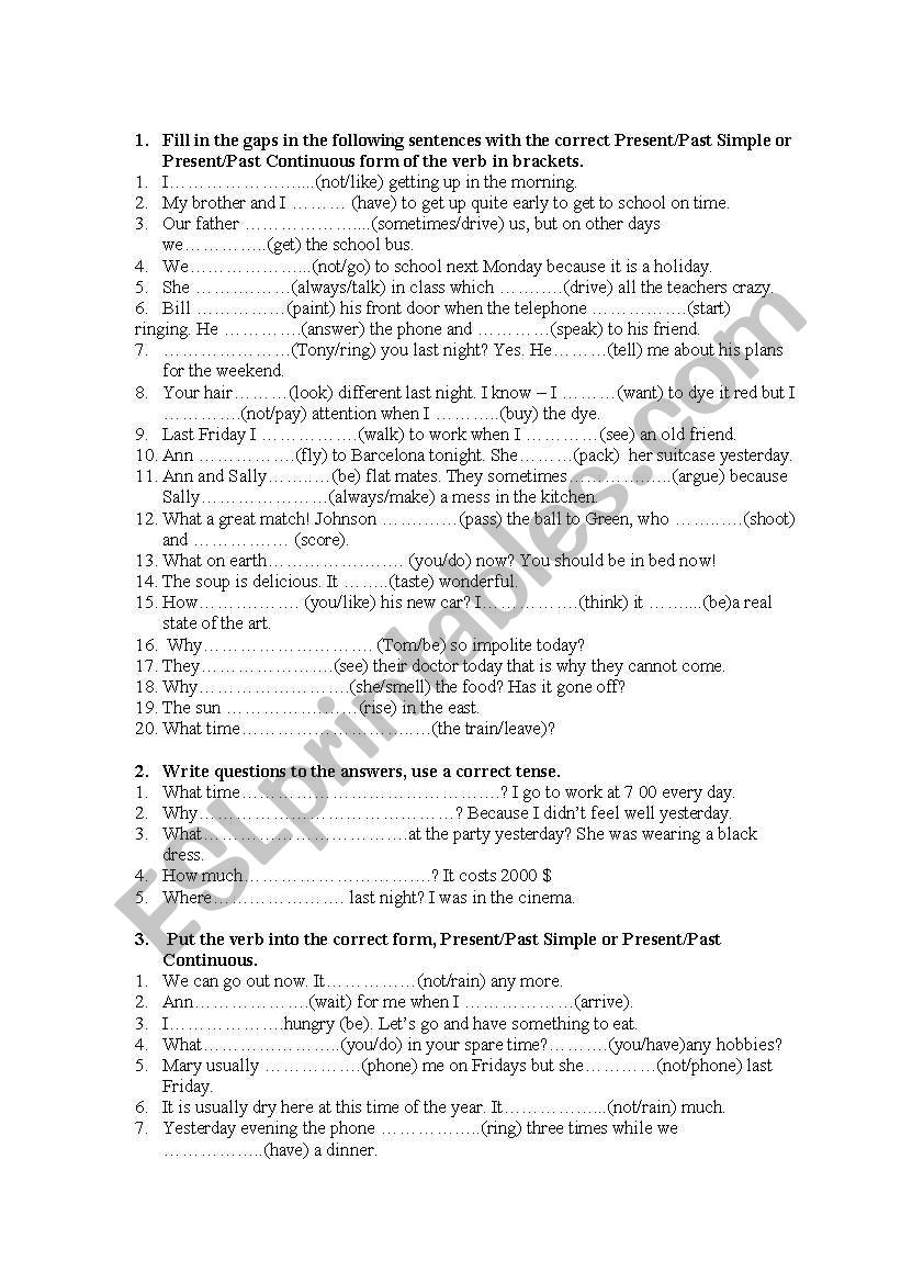 Present and past tenses exercises 