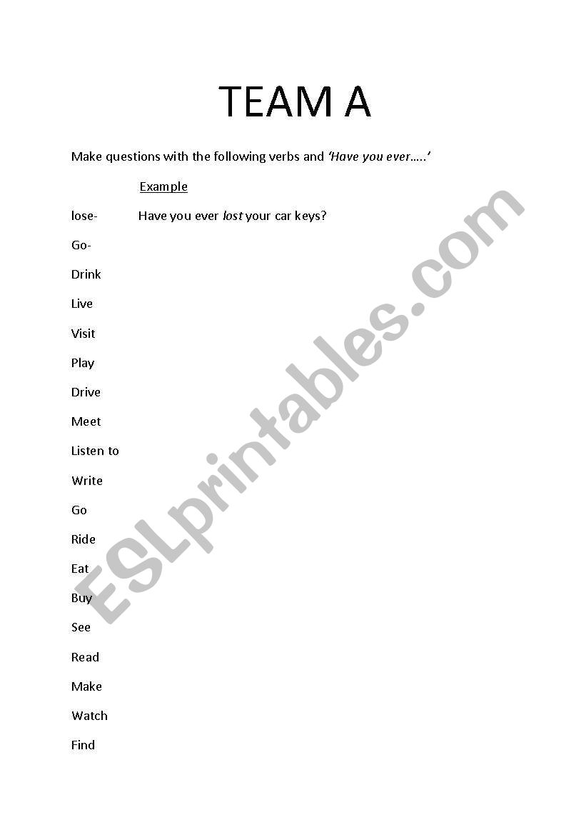 Present Perfect Game worksheet