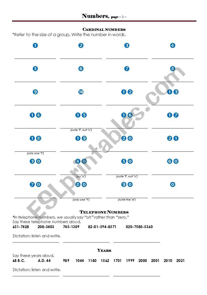 Write the numbers into words worksheet