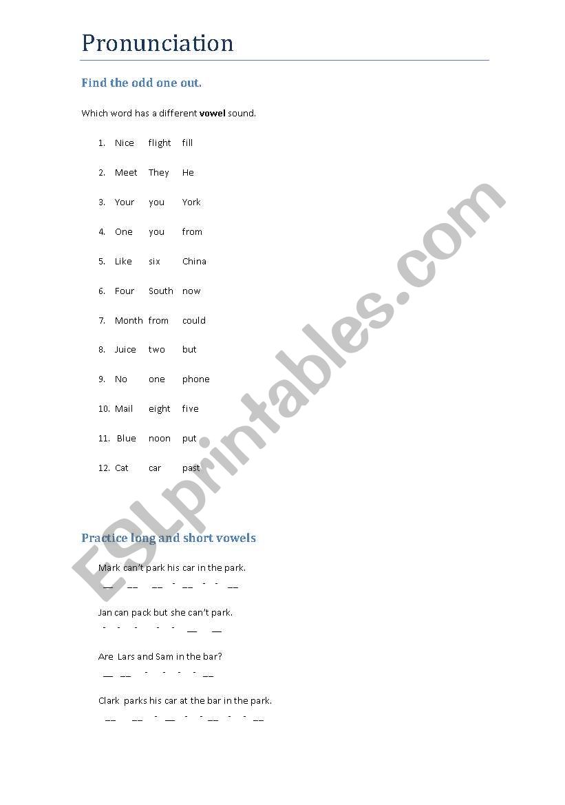 pronunciation practice worksheet