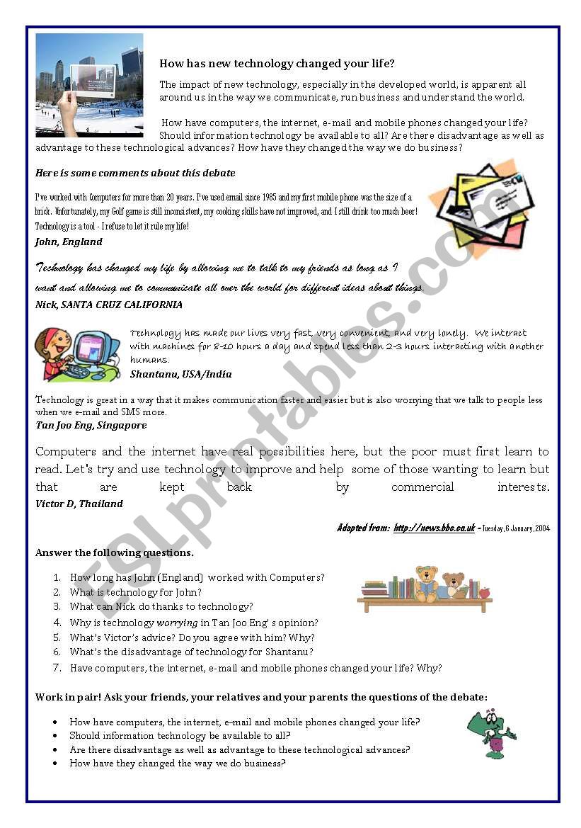 Technology and our life worksheet