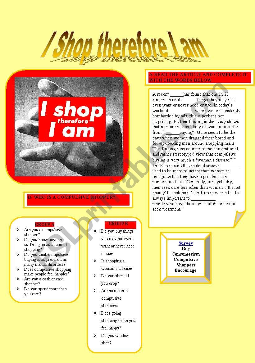 I SHOP THEREFORE I AM worksheet