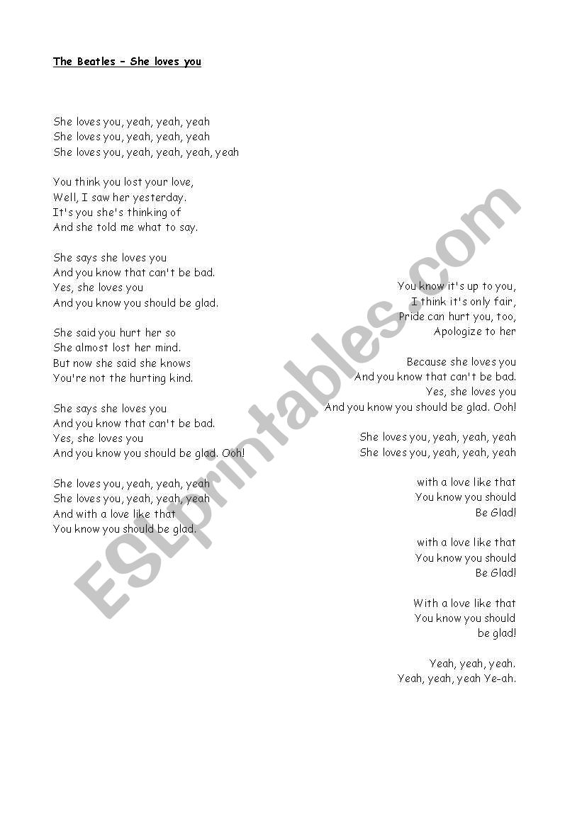 The Beatles - She loves you worksheet