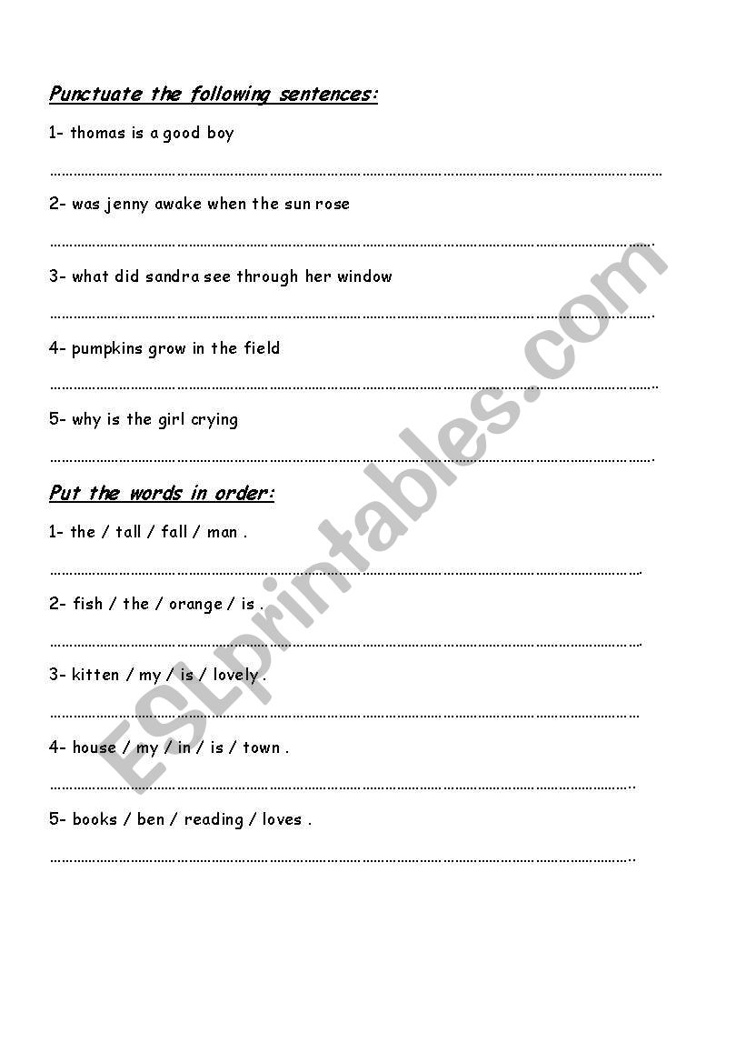 puctuation worksheet