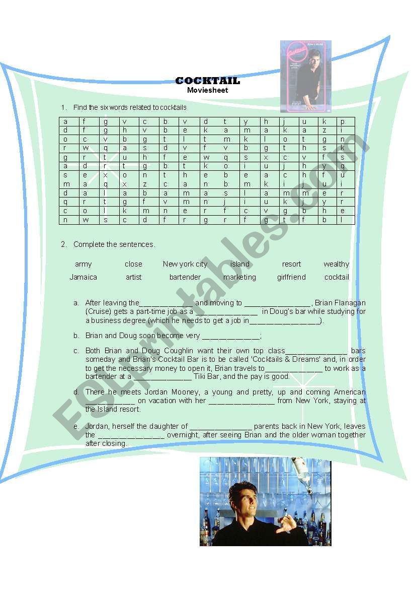 Cocktail moviesheet worksheet