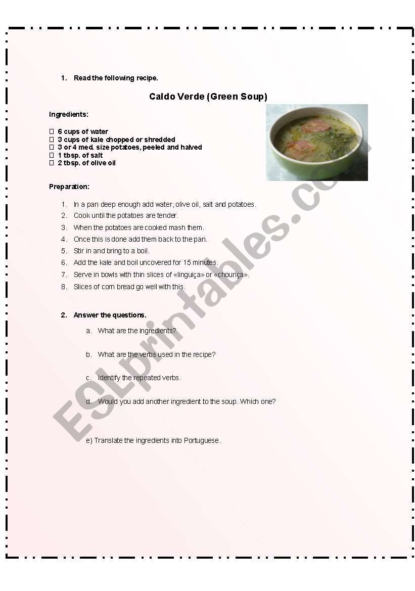 Green Soup Recipe worksheet