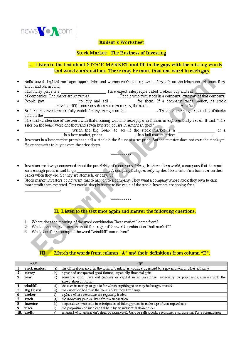 Business English - Stock market