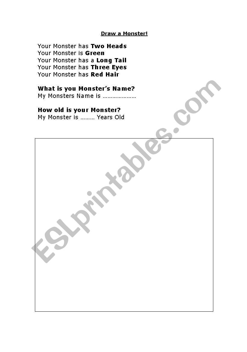 Draw the Monster worksheet