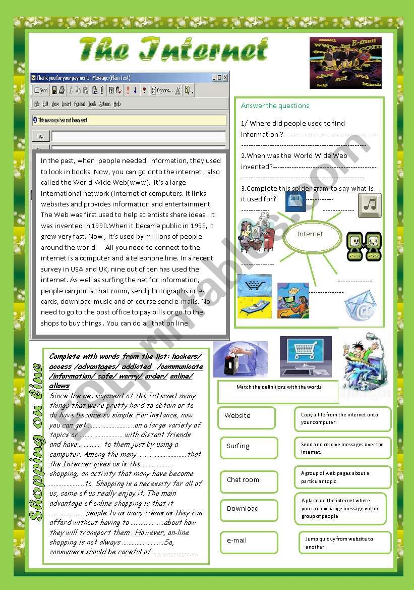 The internet( Activities for 9th form )