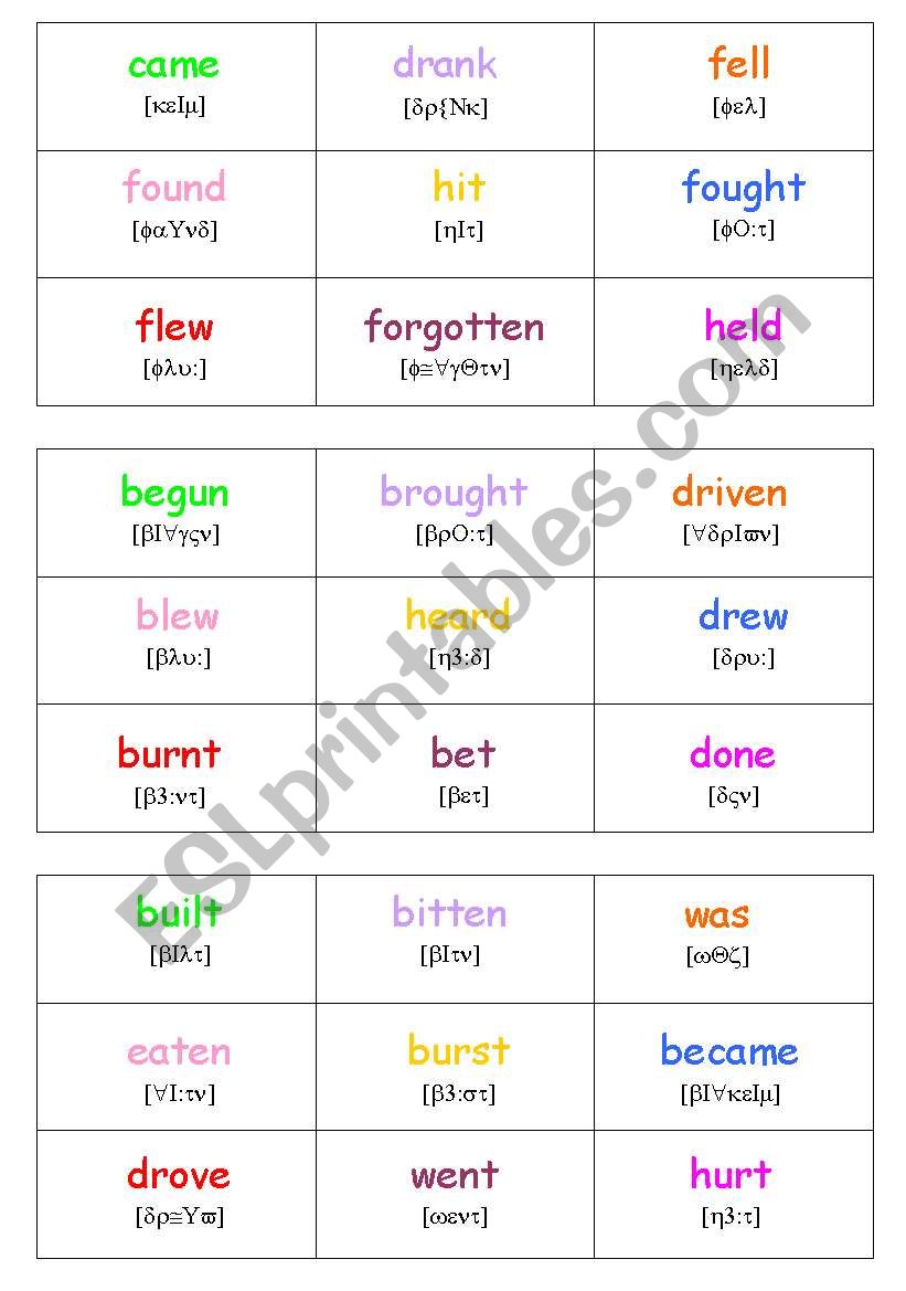 Irregular verbs BINGO 2 worksheet